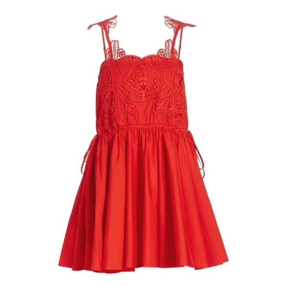 Self Portrait Red Macrame Lace Mini Dress Sz 4 MSRP $465